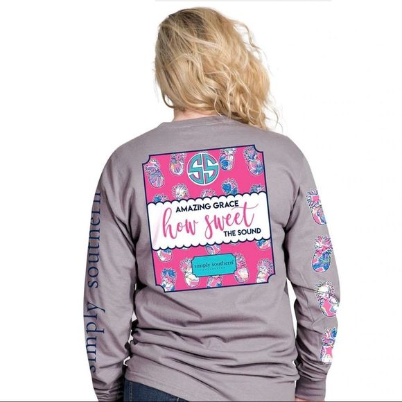 ✨SIMPLY SOUTHERN PREPPY NWOT AMAZING GRACE HOW SWEET LONG SLEEVE T-SHIRT✨ - Picture 1 of 9